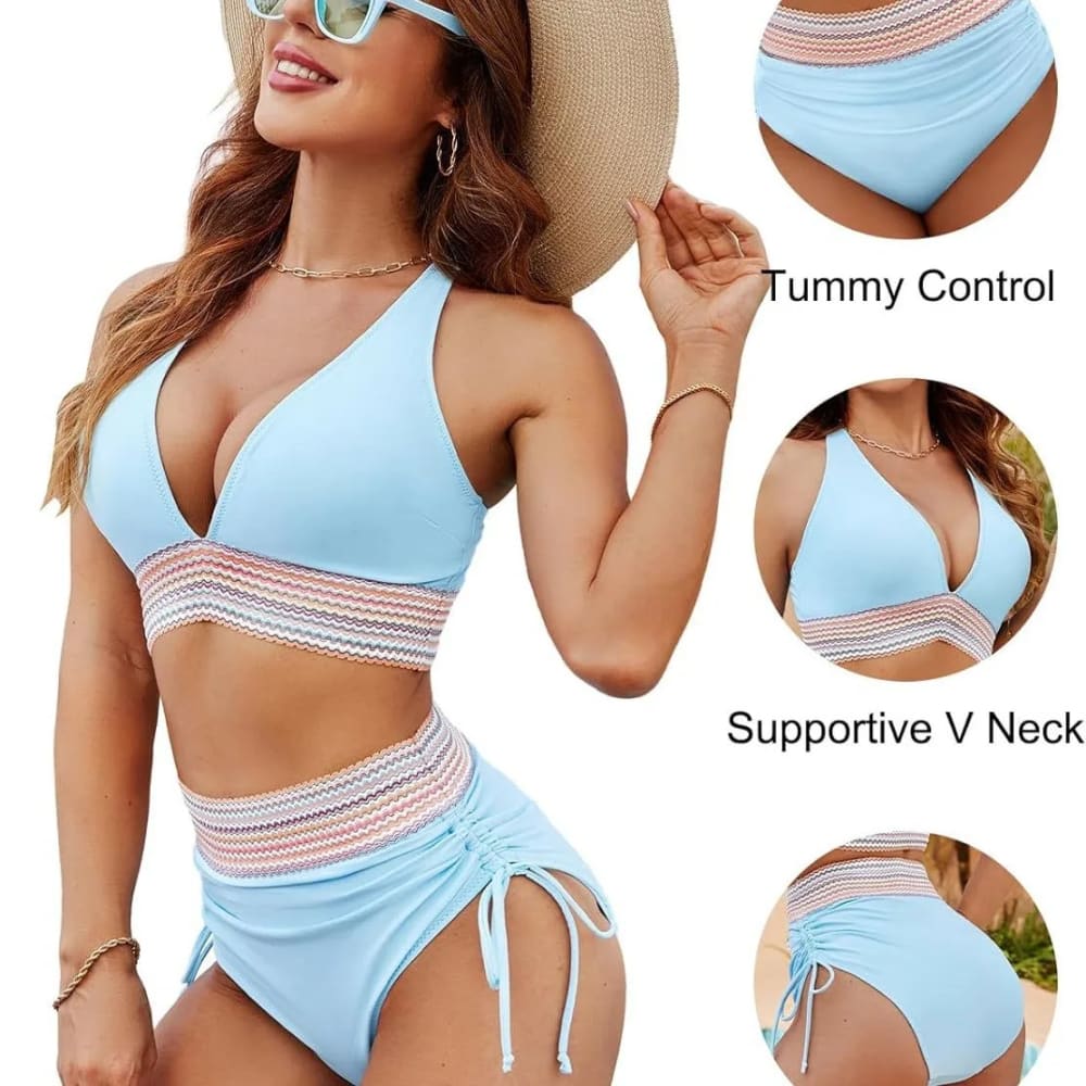 High Waist Split Bikini with Chest Cushion - On sale