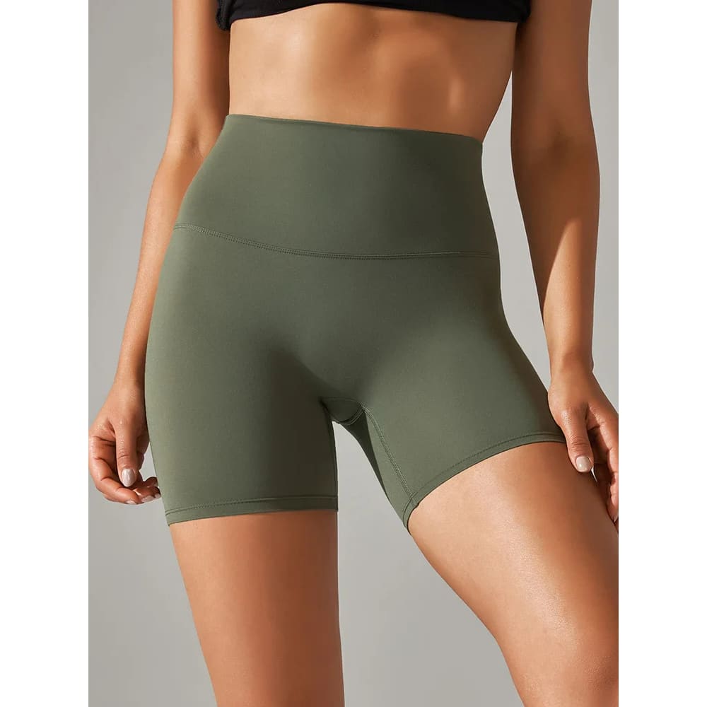 High Waist Squat-Proof Yoga Legging Shorts Quick-Dry - Army Green / XS On sale