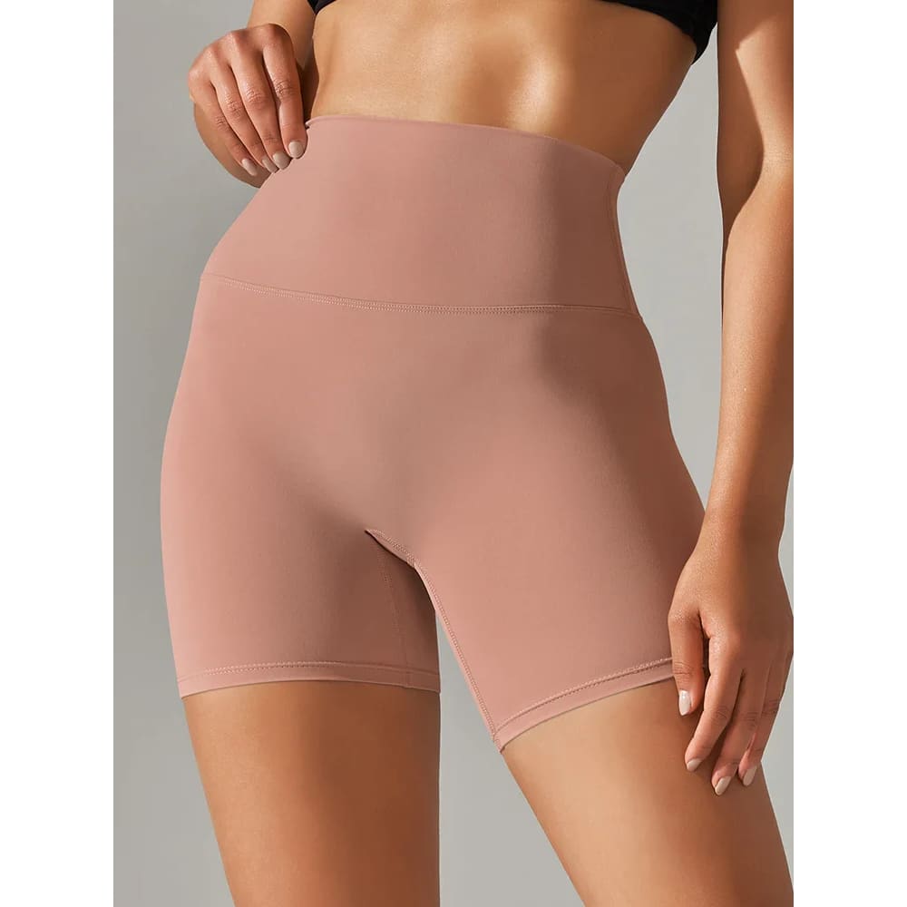 High Waist Squat-Proof Yoga Legging Shorts Quick-Dry - Light Brick Red / XS On sale
