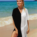 Hollow Out Beach Cover-Up Knit Bikini Over-Blouse - Black white / Even size On sale