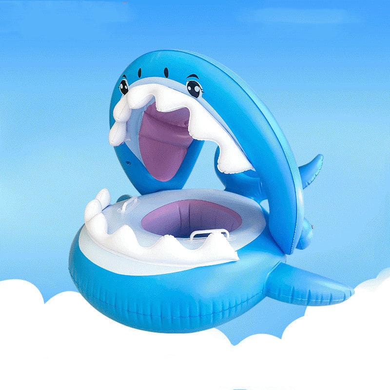 Inflatable Swimming Ring For Kids With Awning Shark Seat - Blue On sale