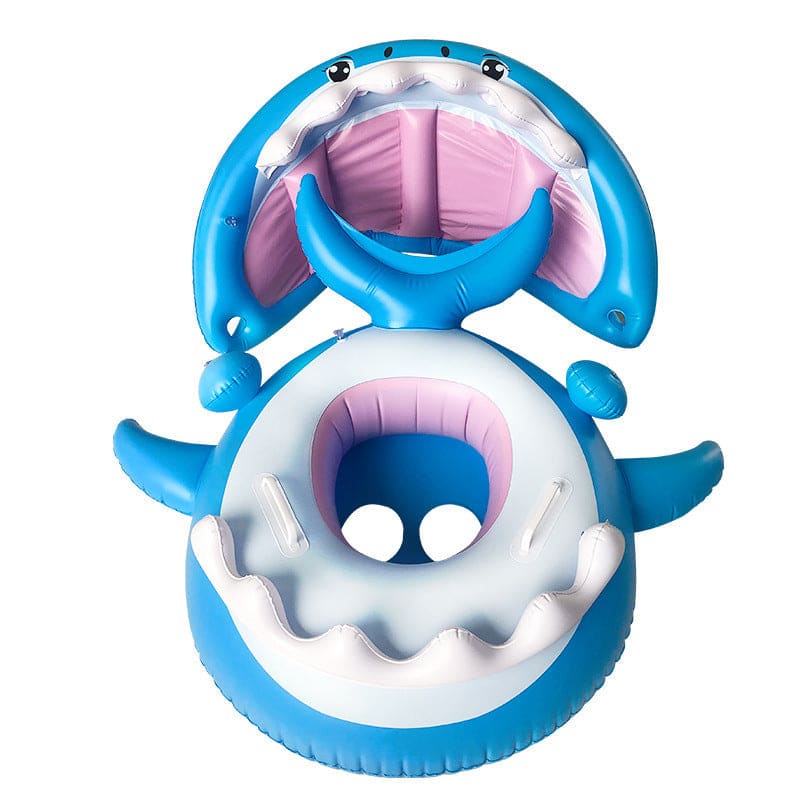 Inflatable Swimming Ring For Kids With Awning Shark Seat - Blue On sale