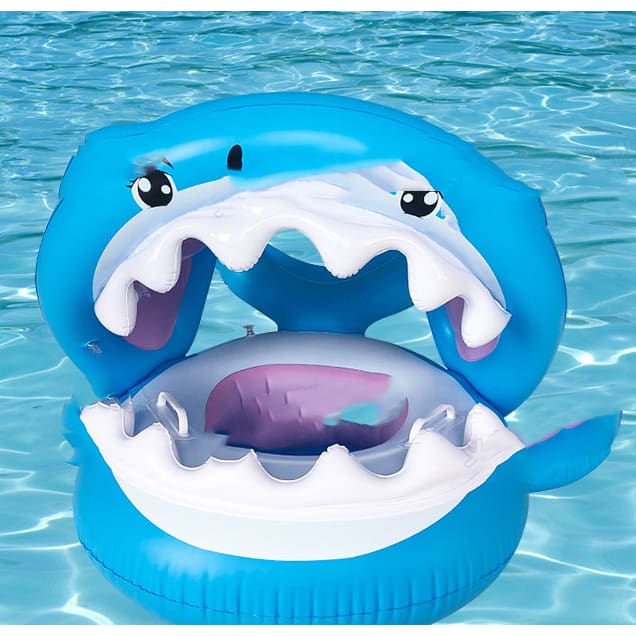 Inflatable Swimming Ring For Kids With Awning Shark Seat - Blue On sale