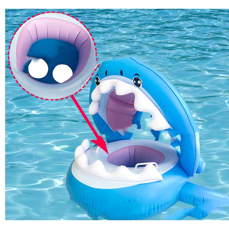 Inflatable Swimming Ring For Kids With Awning Shark Seat - Blue On sale