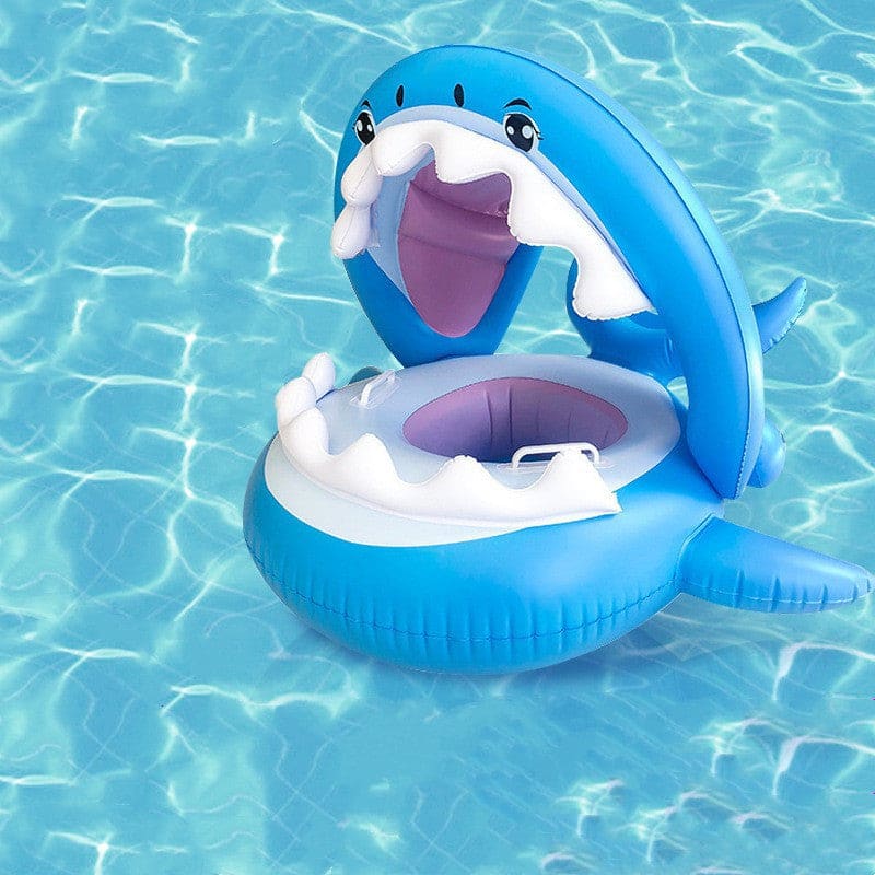 Inflatable Swimming Ring For Kids With Awning Shark Seat - Blue On sale