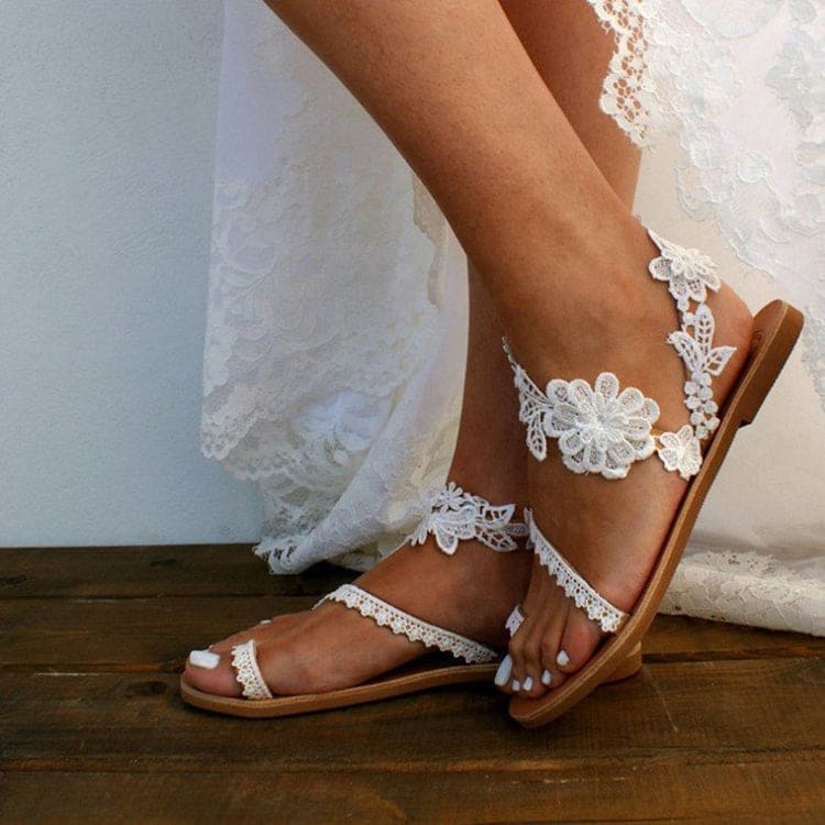 Lace Sandals Flowers Ankle Strap Shoes Bohemia Beach - On sale