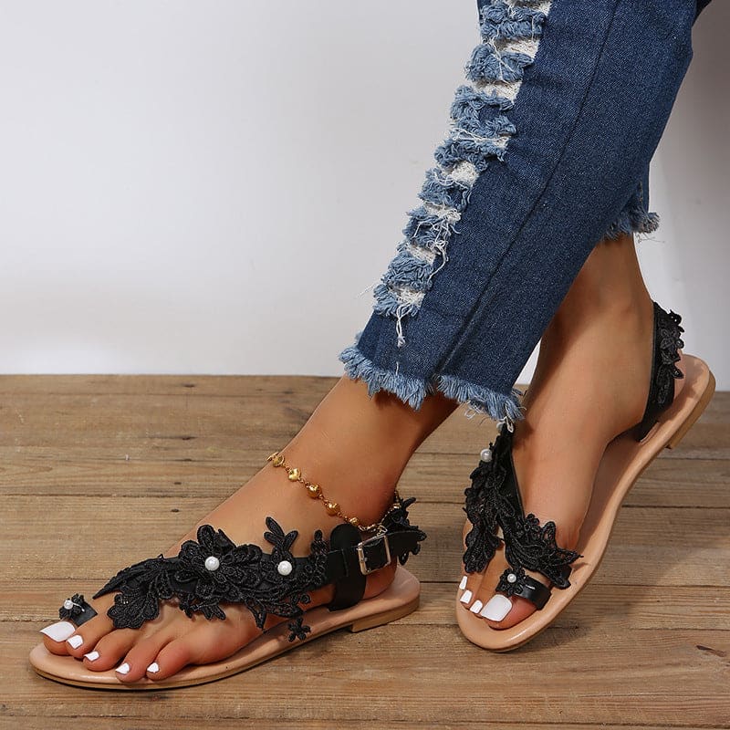 Lace Sandals Flowers Ankle Strap Shoes Bohemia Beach - On sale