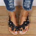 Lace Sandals Flowers Ankle Strap Shoes Bohemia Beach - Black / Size35 On sale