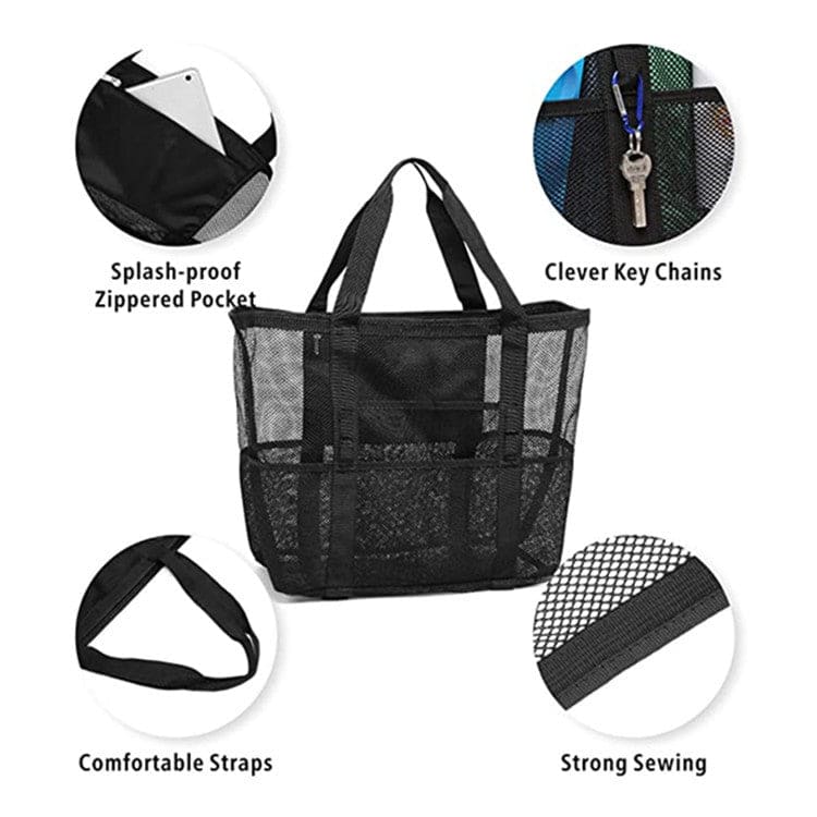Large-capacity Mesh Portable Beach Bag - Black On sale