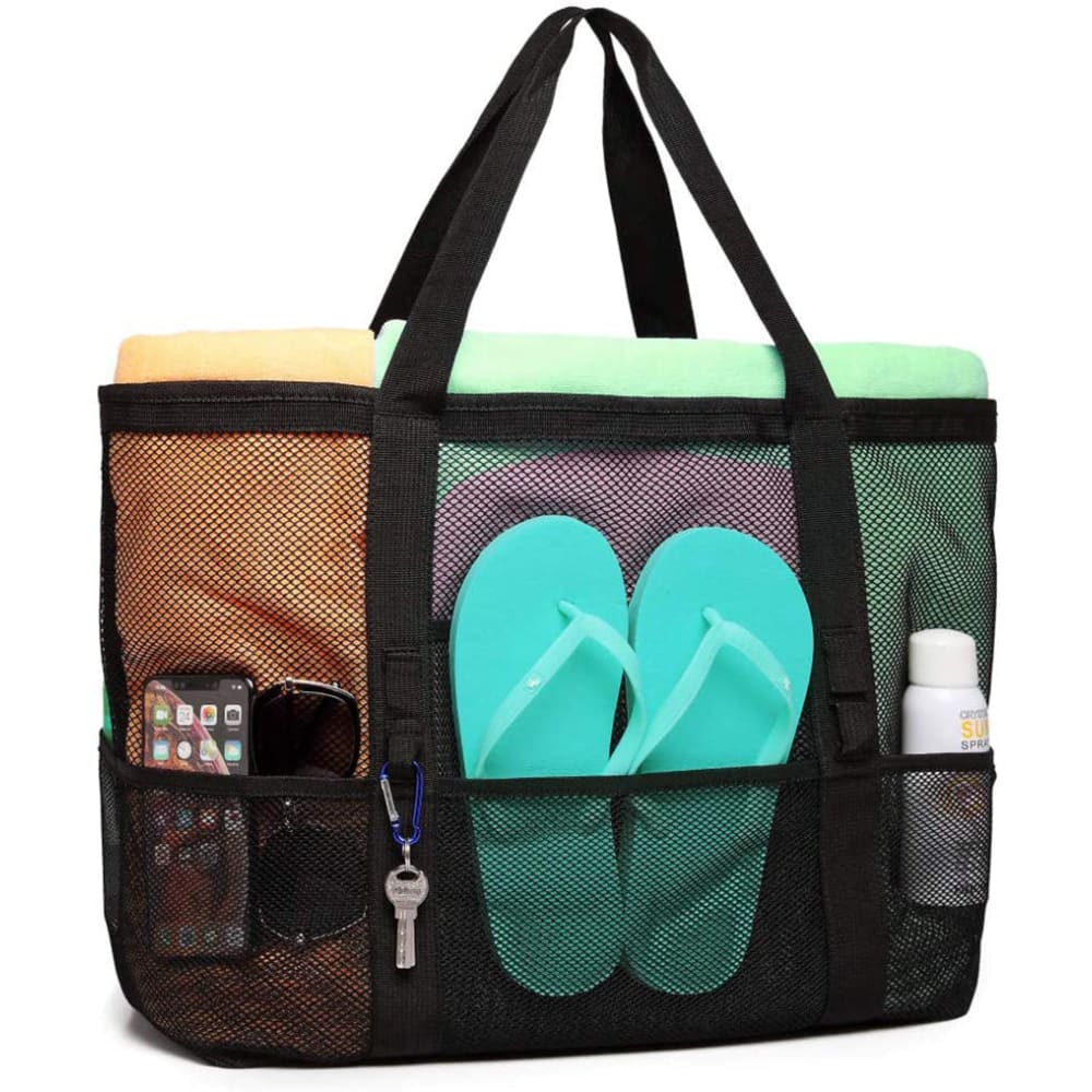 Large-capacity Mesh Portable Beach Bag - Black On sale
