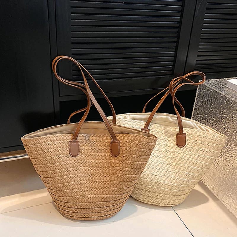 Large-Capacity Summer Beach Tote Straw Woven Handbag - On sale