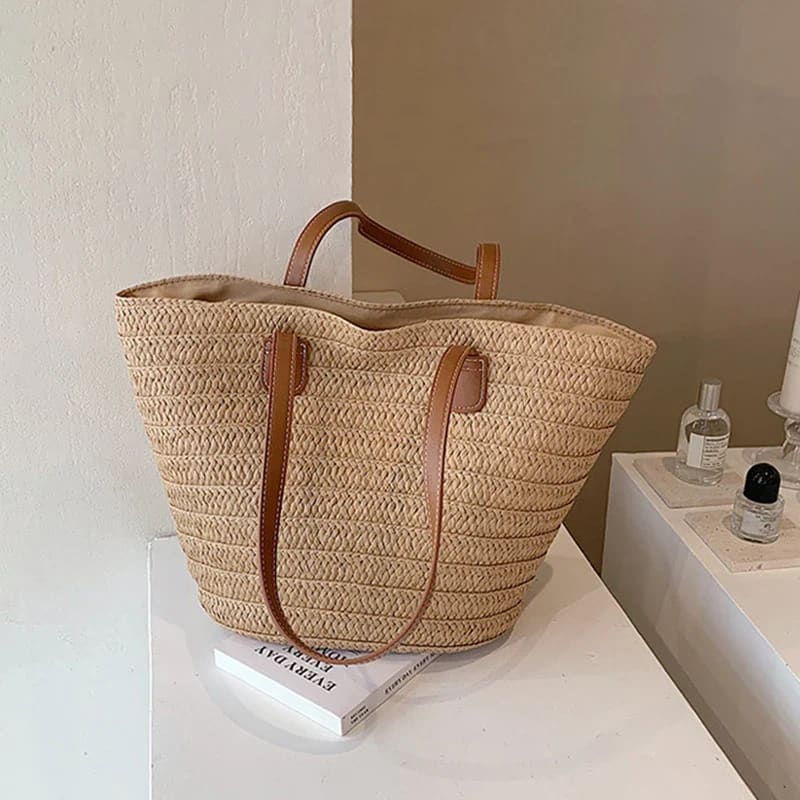 Large-Capacity Summer Beach Tote Straw Woven Handbag - On sale