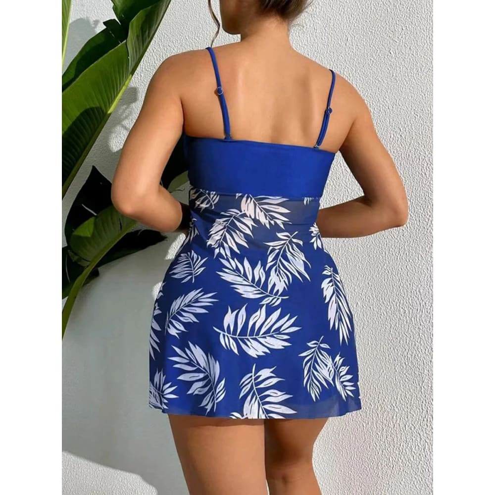 Leaf Print Tankini Dress Swimsuit with Shorts – Padded Beachwear - On sale