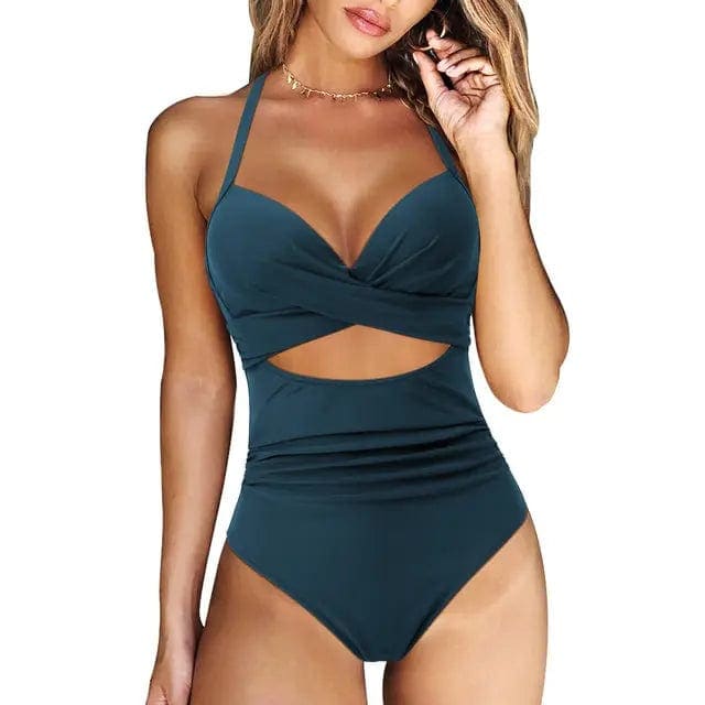 Leopard Halter High Waist Cut Out One Piece Swimsuit - B4702NA / M On sale