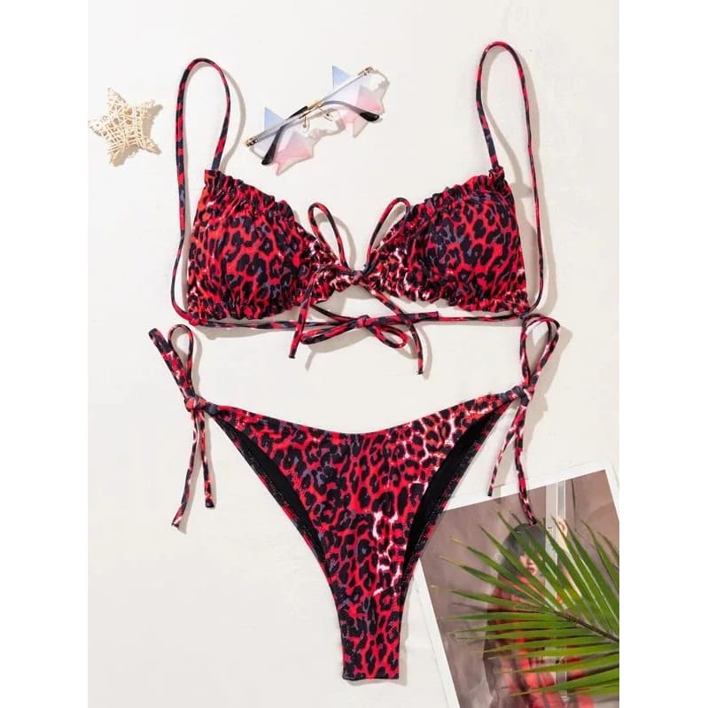 Leopard Micro Bikini Set – Brazilian High‑Leg Swimwear - On sale