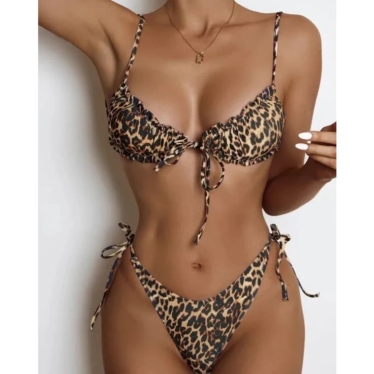 Leopard Micro Bikini Set – Brazilian High‑Leg Swimwear - On sale