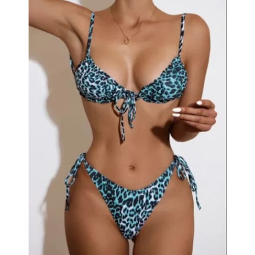 Leopard Micro Bikini Set – Brazilian High‑Leg Swimwear - Blue / S On sale