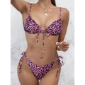 Leopard Micro Bikini Set con brasiliana tiro alto, leopardo rosa/lila y lazos