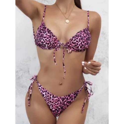 Leopard Micro Bikini Set – Brazilian High‑Leg Swimwear - Pink cheetah / S On sale
