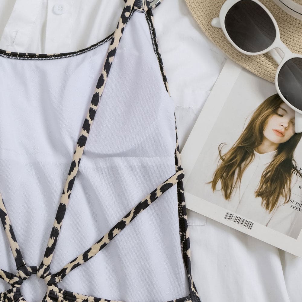 Leopard O Ring Strappy Brazilian One Piece Swimsuit - On sale