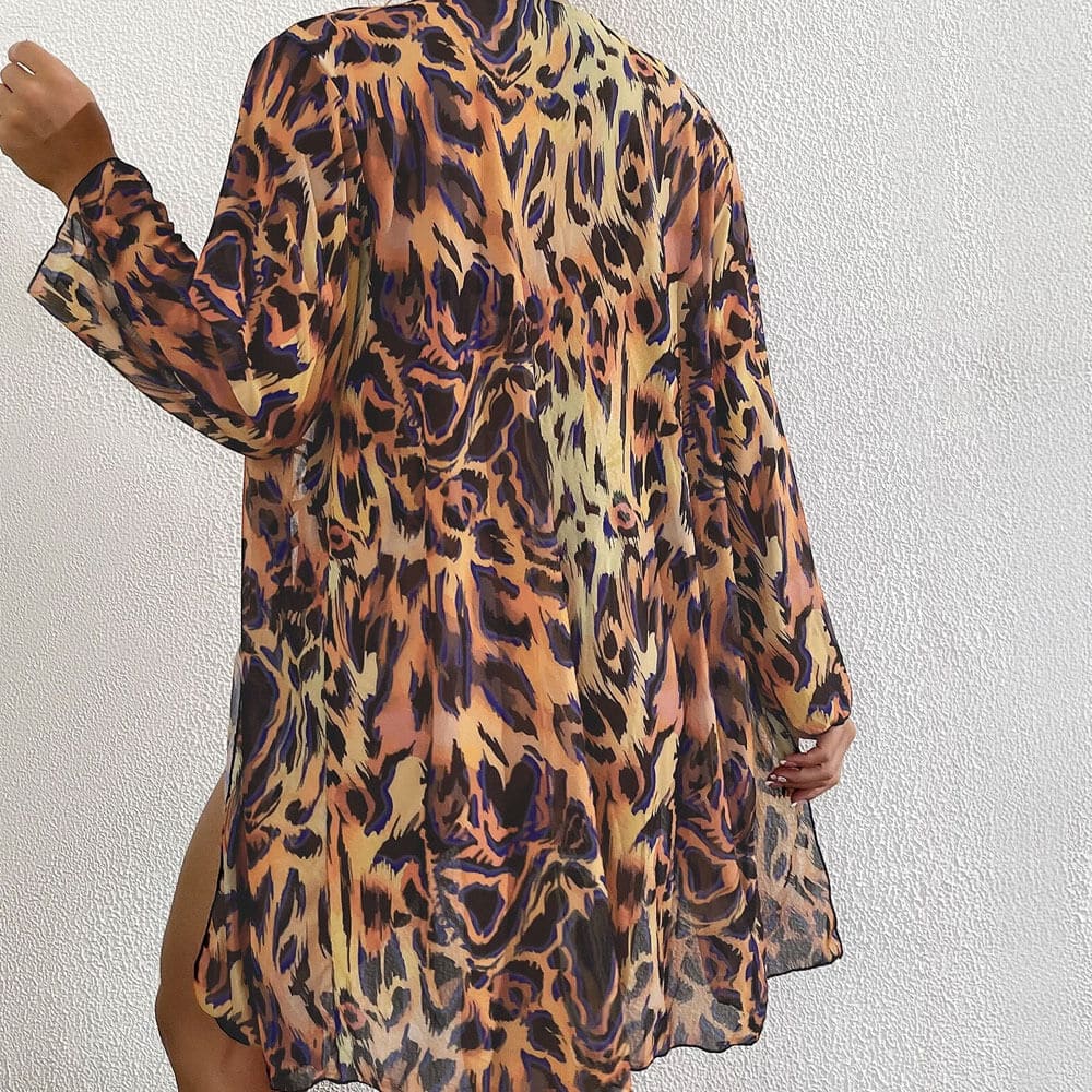 Leopard O Ring Tie String Underwire Three Piece Swimsuit - On sale