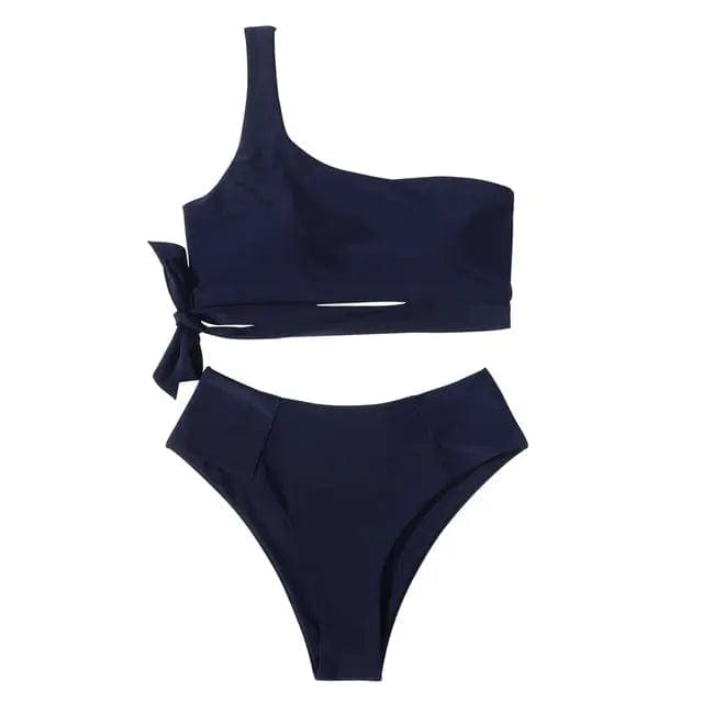 Leopard One Shoulder High Waisted Cut Bikini Swimsuit - B4286DB / XL On sale