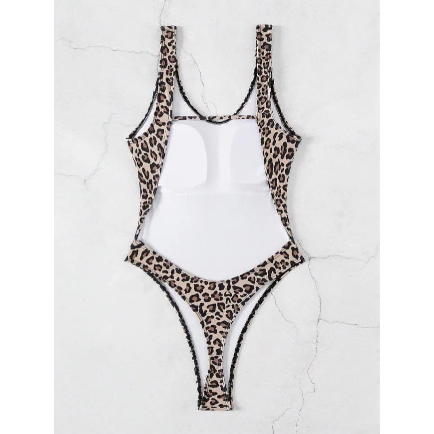 Leopard Print Backless One‑Piece Swimsuit – V‑Neck Thong - On sale