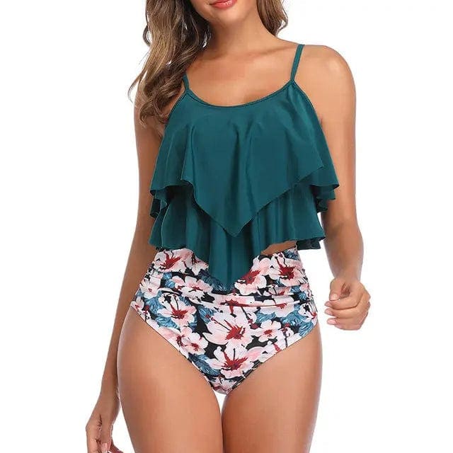 Leopard Ruffled Flounce Top High Waisted Bikini Swimsuit - 2 / M On sale