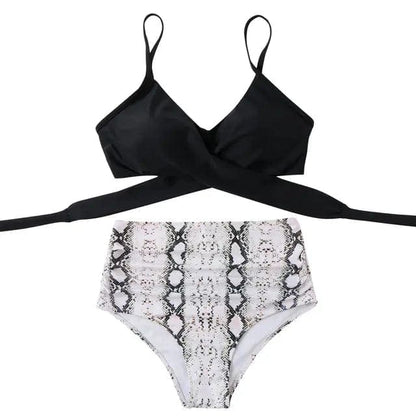 Leopard Wrap Bikini Push Up High Waisted Swimsuit - B4087BS / L On sale
