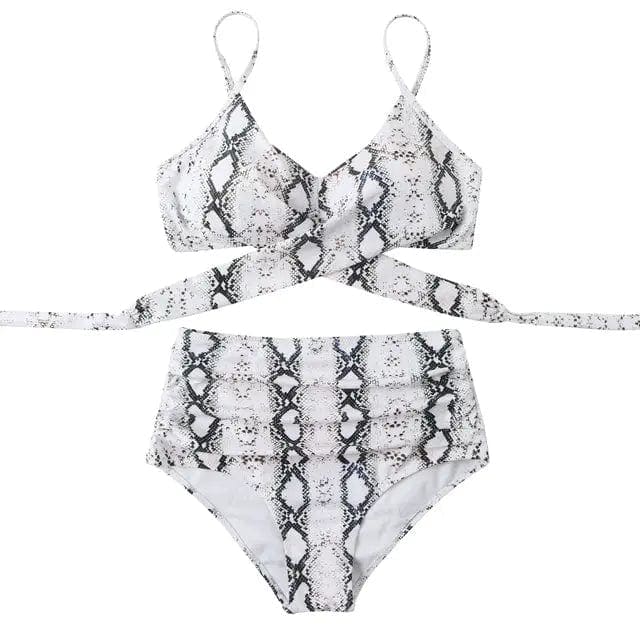 Leopard Wrap Bikini Push Up High Waisted Swimsuit - B4087SS / L On sale