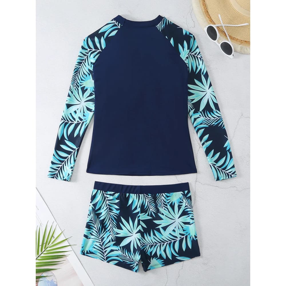 Long Sleeve Surfing Swimsuit Two-Piece Print Set for Women - On sale