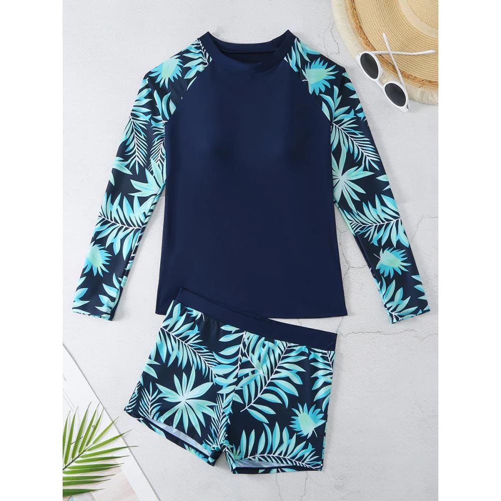 Long Sleeve Surfing Swimsuit Two-Piece Print Set for Women - On sale