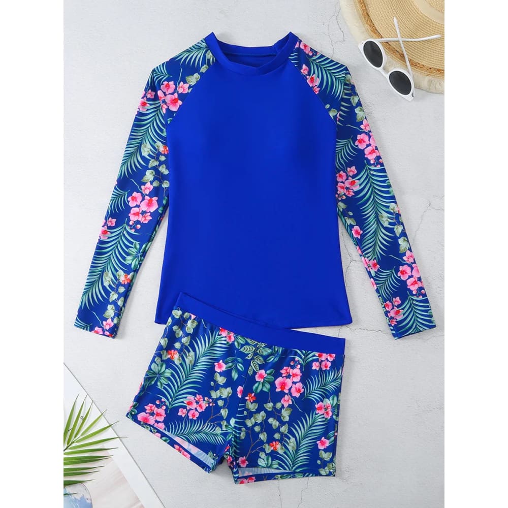 Long Sleeve Surfing Swimsuit Two-Piece Print Set for Women - On sale