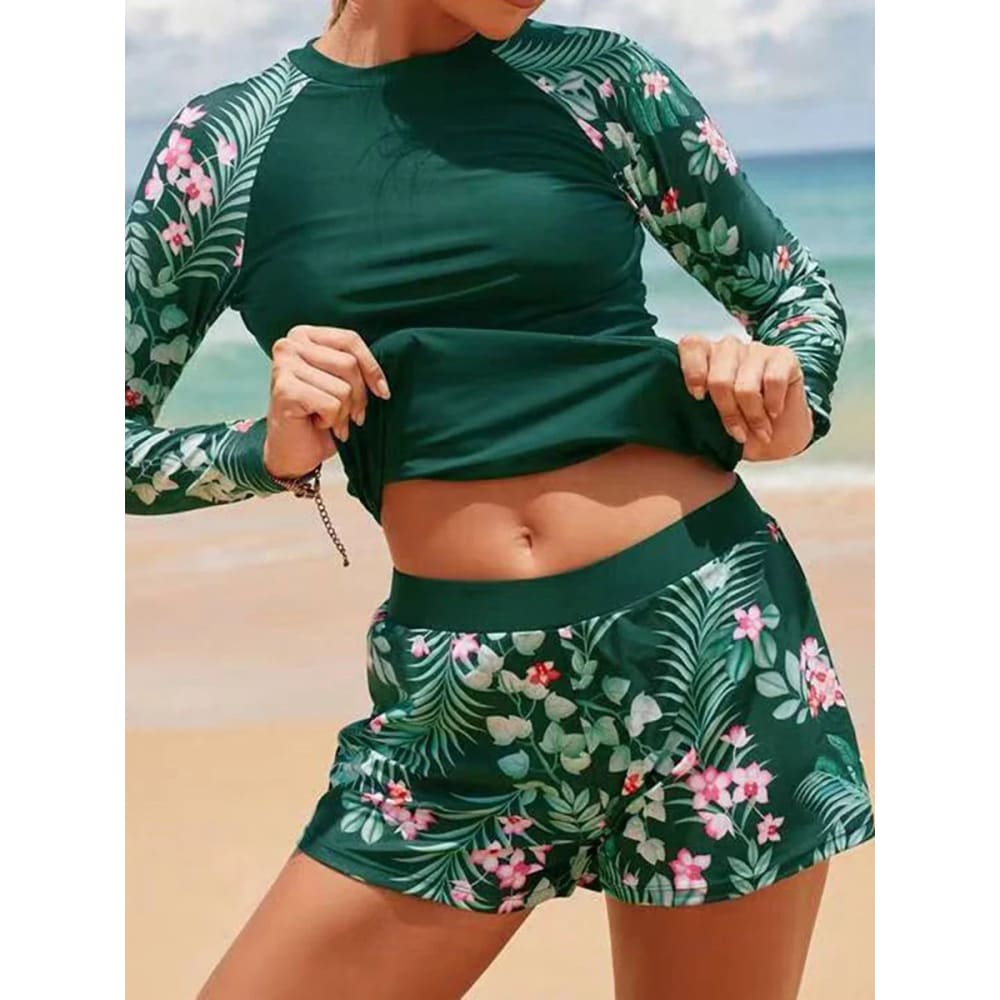 Long Sleeve Surfing Swimsuit Two-Piece Print Set for Women - On sale