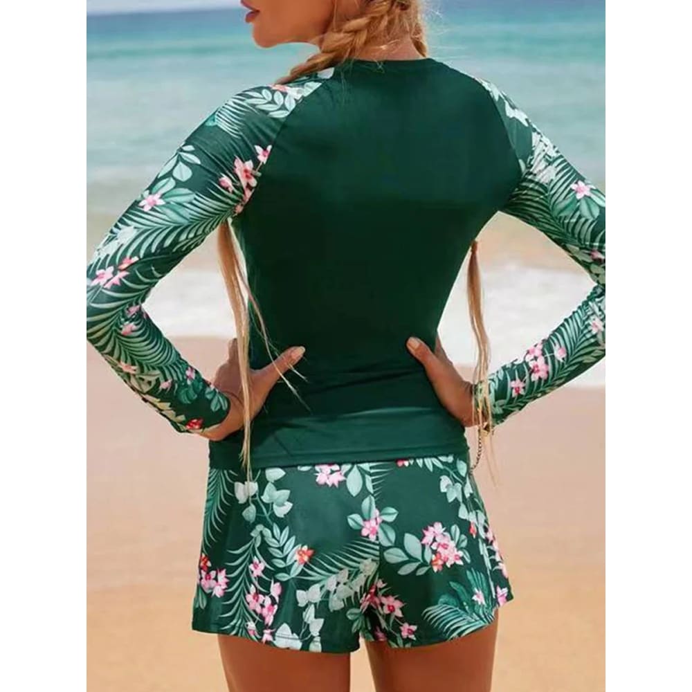 Long Sleeve Surfing Swimsuit Two-Piece Print Set for Women - On sale