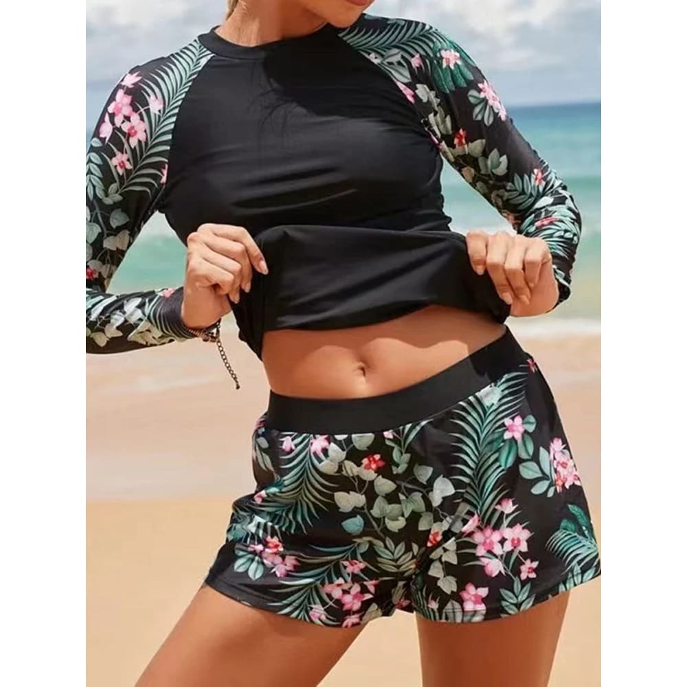 Long Sleeve Surfing Swimsuit Two-Piece Print Set for Women - On sale