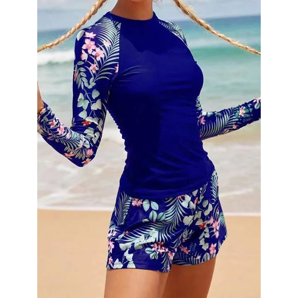 Long Sleeve Surfing Swimsuit Two-Piece Print Set for Women - On sale