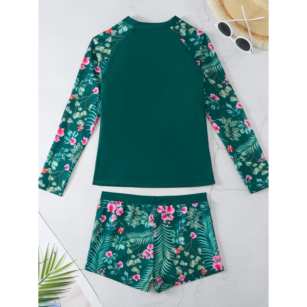 Long Sleeve Surfing Swimsuit Two-Piece Print Set for Women - On sale