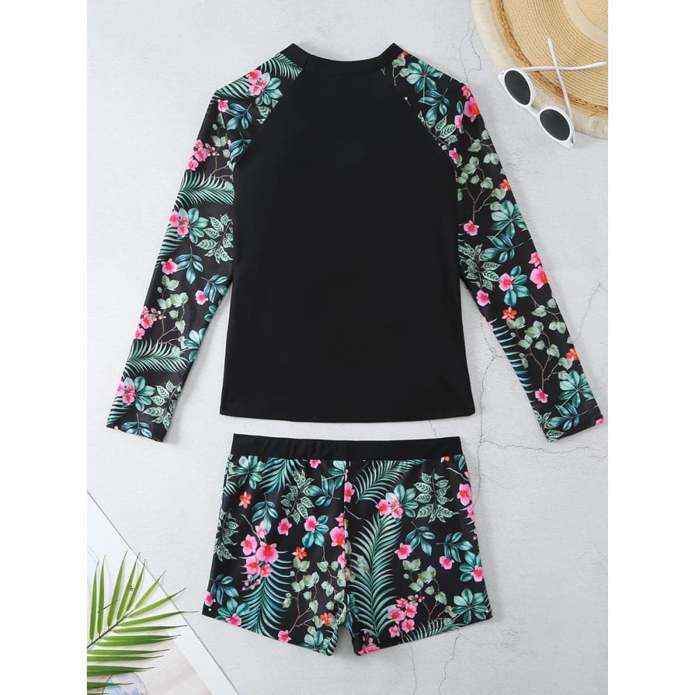 Long Sleeve Surfing Swimsuit Two-Piece Print Set for Women - On sale