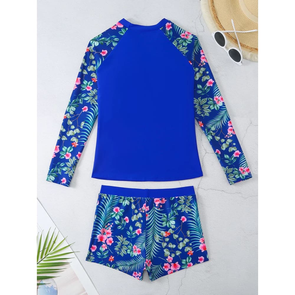Long Sleeve Surfing Swimsuit Two-Piece Print Set for Women - On sale