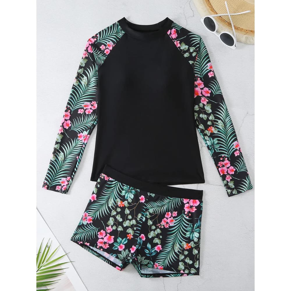 Long Sleeve Surfing Swimsuit Two-Piece Print Set for Women - On sale