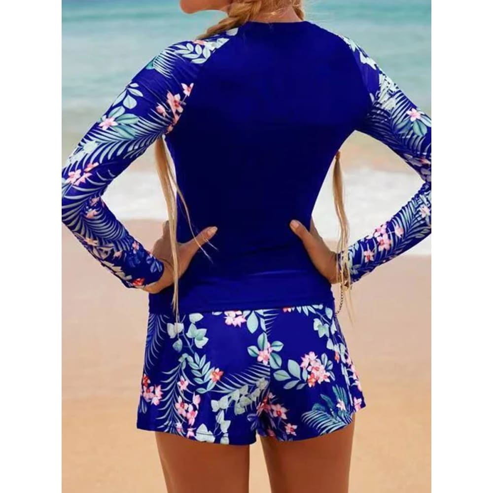 Long Sleeve Surfing Swimsuit Two-Piece Print Set for Women - On sale