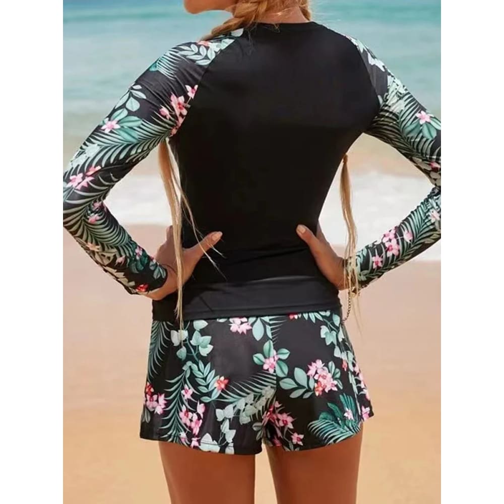 Long Sleeve Surfing Swimsuit Two-Piece Print Set for Women - On sale
