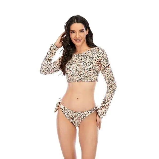 Long Sleeve Tiger Print Rash Guard bikini Surfing Swimsuit - brown dot / M On sale