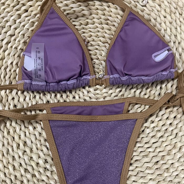 Lurex Contrast Strappy Shell Brazilian Bikini Set - On sale