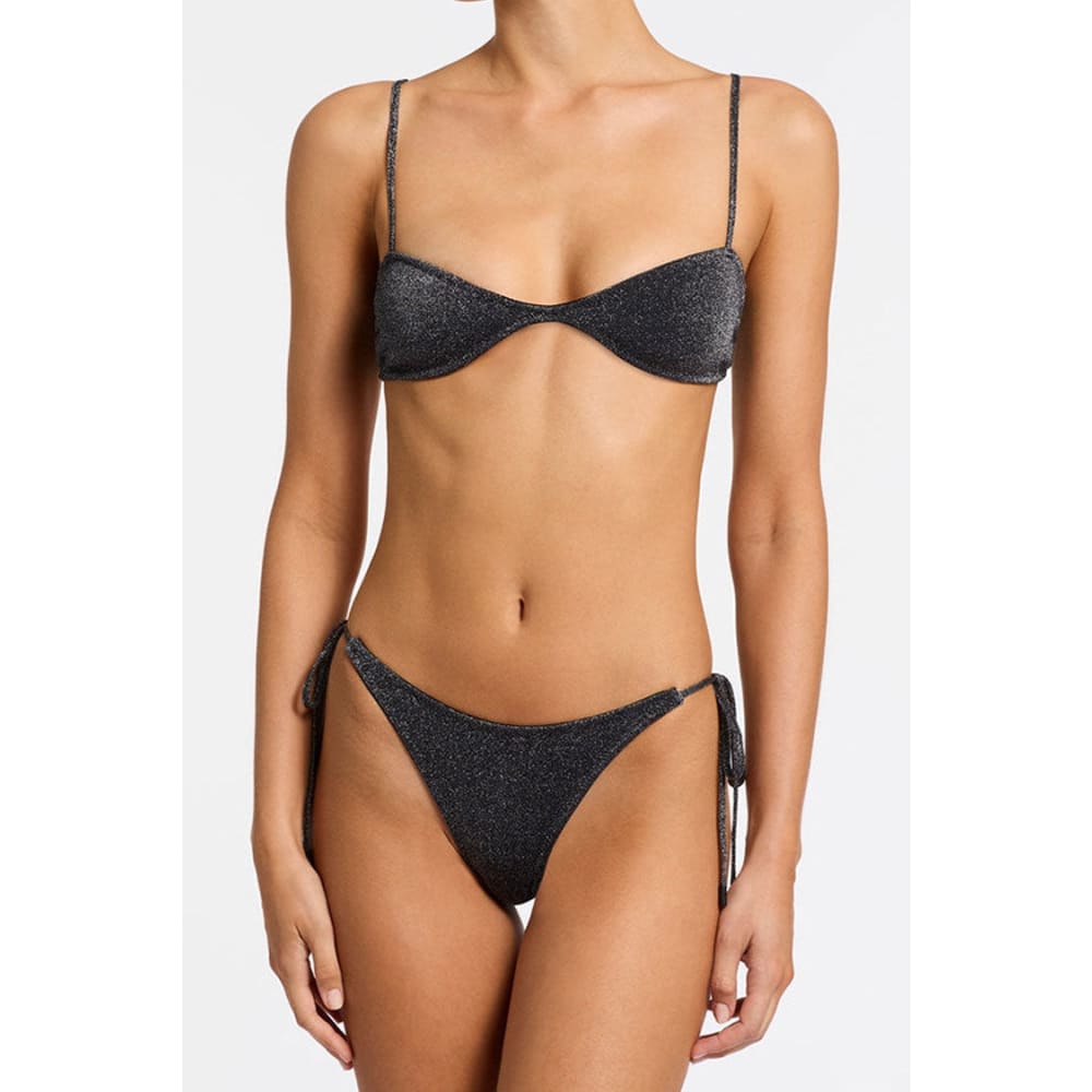 Luxurious Metallic Lurex Tie-Side Brazilian Bikini Set - On sale