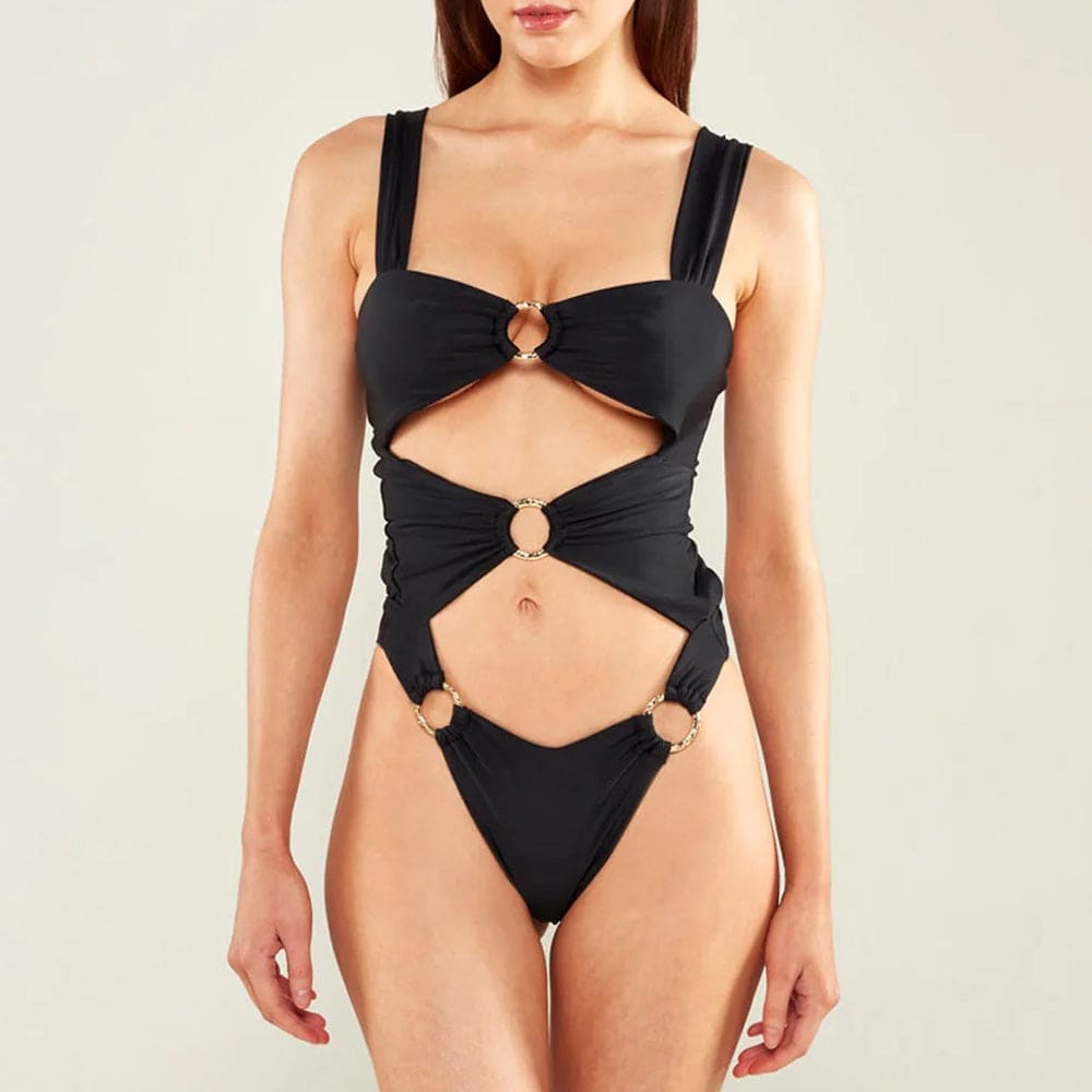 Luxury Gold Ring High-Leg Brazilian One-Piece Swimsuit - On sale