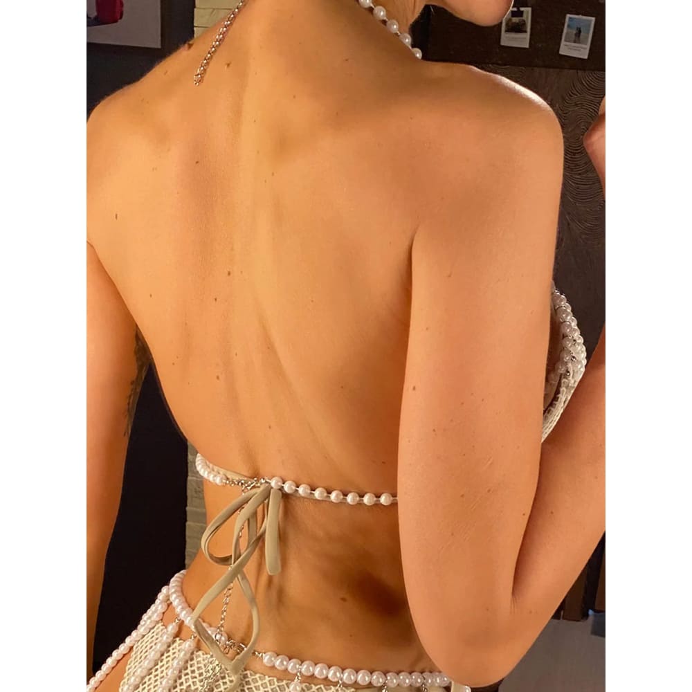 Luxury Pearls Halter Bikini Top | See-Through Swimwear - On sale