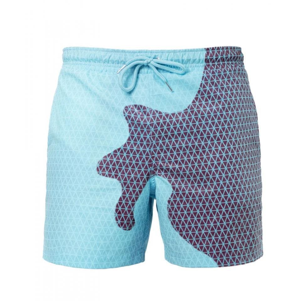 Magical Change Color Beach Shorts Men Swimming Trunks - Blue grid / 3XL On sale