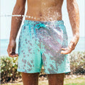 Magical Change Color Beach Shorts Men Swimming Trunks - Blue purple lattice / 3XL On sale